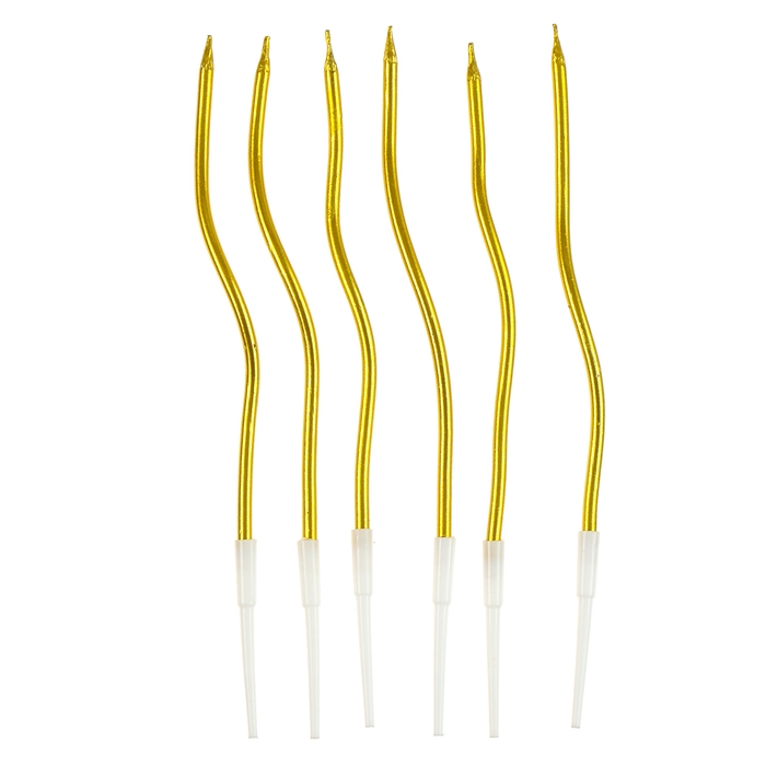 Свечи для торта 6 шт. серпантин + 5 воздушных шаров, золото