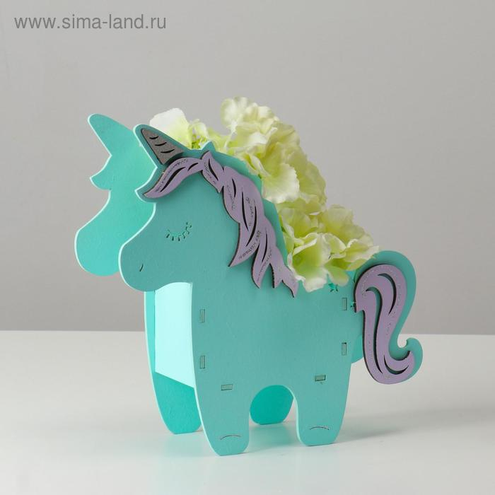 Кашпо деревянное 21.5&times;7&times;21 см уникальное "Единорог", тиффани сиреневый