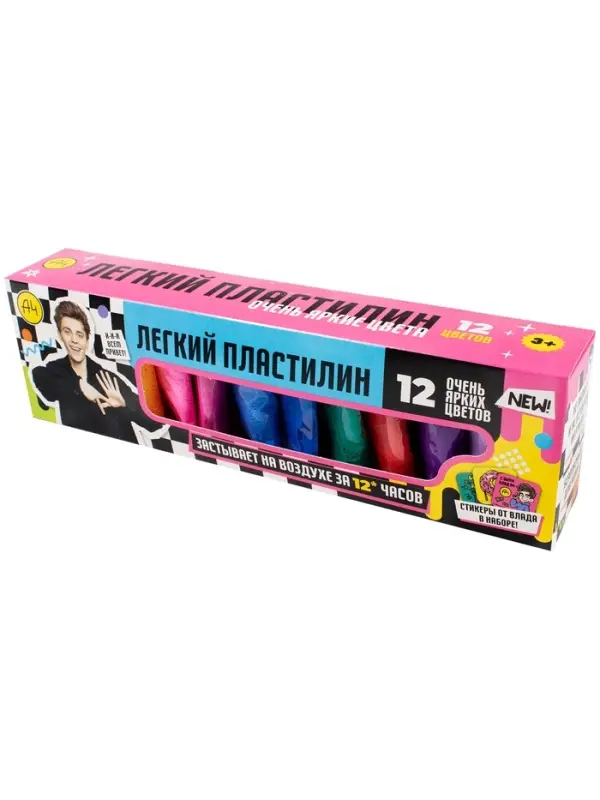 Игрушка в наборе Легкий пластилин Влад А4 12 шт очень яркие цвета коробка