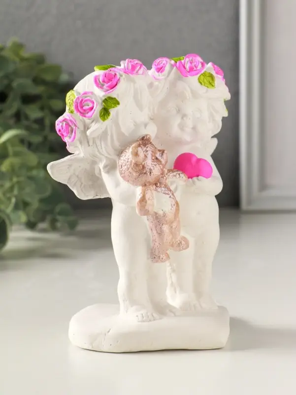 Фигурка гипс &laquo;Ангелочки с медведем&raquo;, 13&times;7&times;9 см, белый с росписью