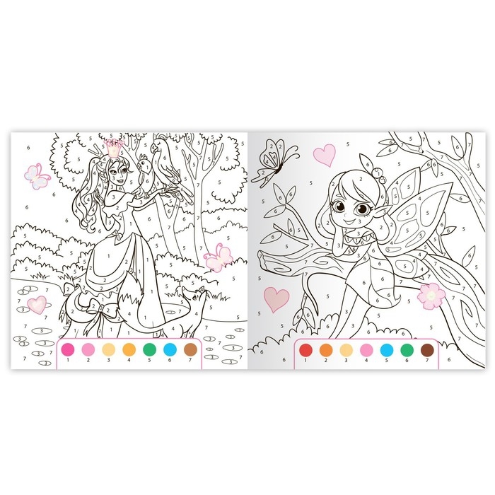 Раскраска по номерам с наклейками &laquo;Волшебный мир&raquo;, 16 стр.