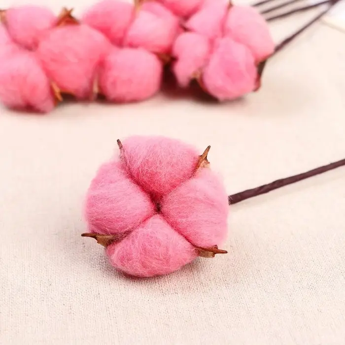 Декор сухоцвет "Хлопок" d-5 см, 30 см, розовый