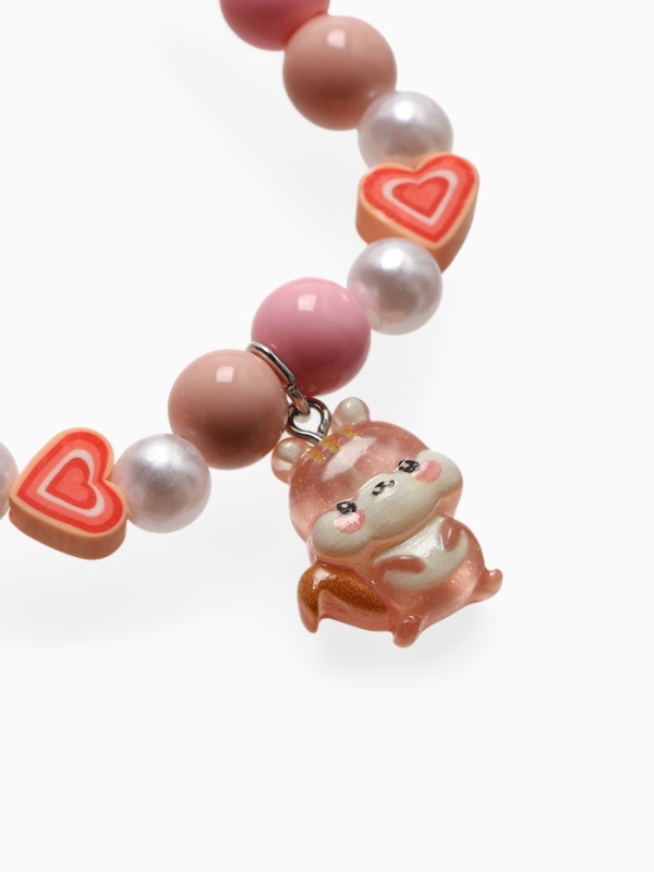 Браслет детский "Выбражулька" фимо с бусинами, белочка с бусинами, цветной