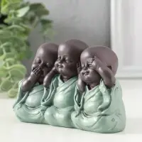 Сувенир полистоун "Маленькие будды - не слышу, не вижу, не скажу" зелёный 4,6х12,5х8 см