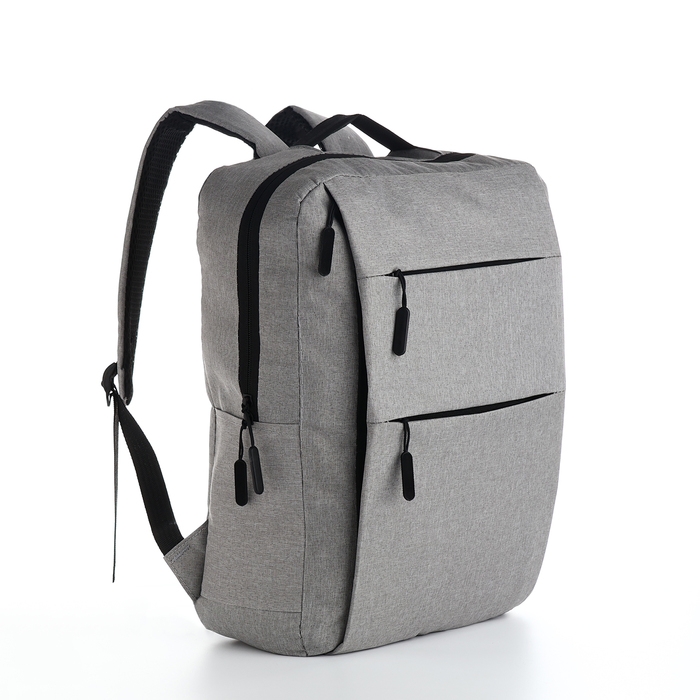 Рюкзак мужской на молнии, 4 наружных кармана, с USB, цвет серый