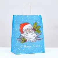 Пакет бумажный подарочный новогодний крафт &laquo;Дедушка мороз&raquo; 22&times;12&times;27 см