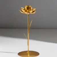 Подсвечник металл на 1 свечу "Жасмин" золото d=2,5 см 9х9х20,5 см