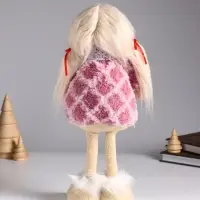 Кукла интерьерная "Малышка с хвостиками в розовом платье с сердцем" 14х8,5х32 см