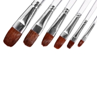 Набор кистей пони-синтетика плоские 6 штук с прозрачными ручками (№2,4,6,8,10,12)