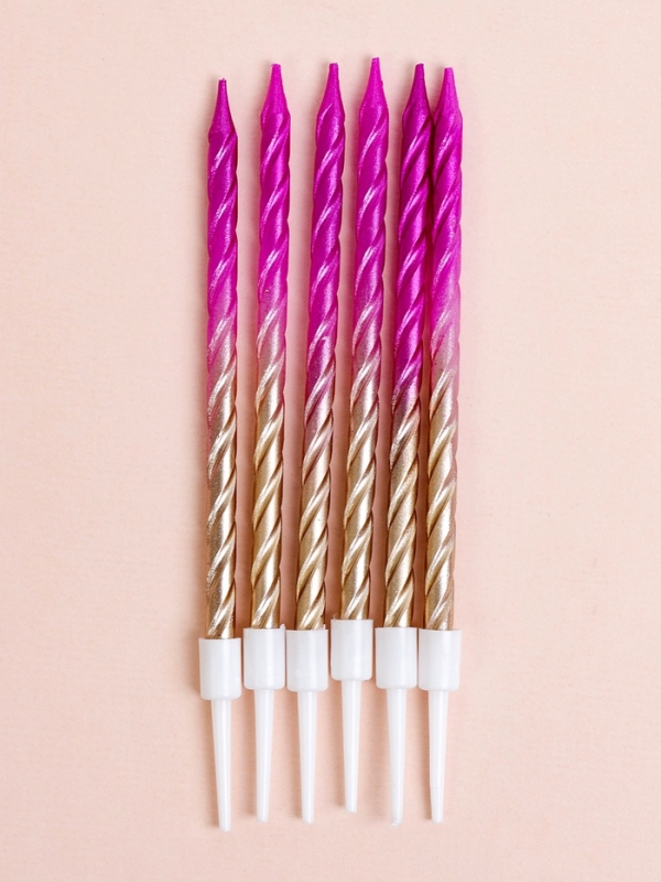 Свечи для торта "Высокая спираль", 6 шт, градиент розовый с золотым