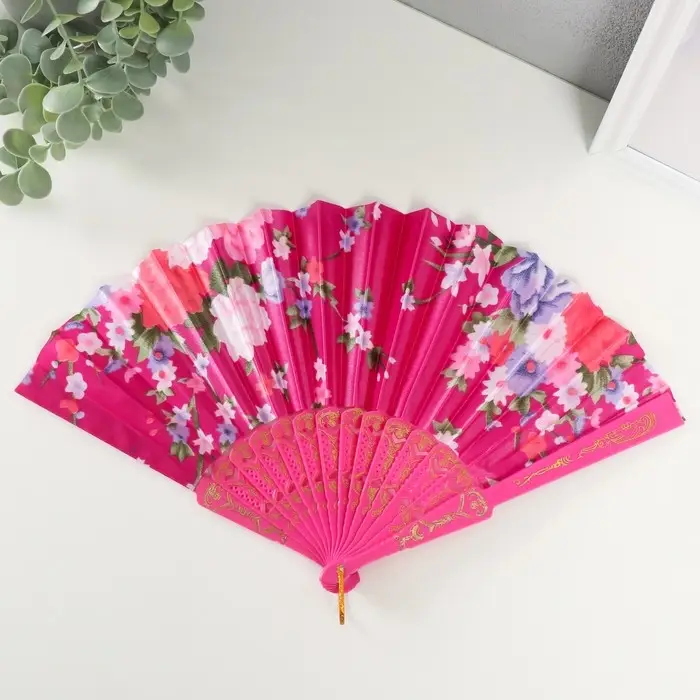 Веер пластик, текстиль "Цветочный" МИКС 23 см