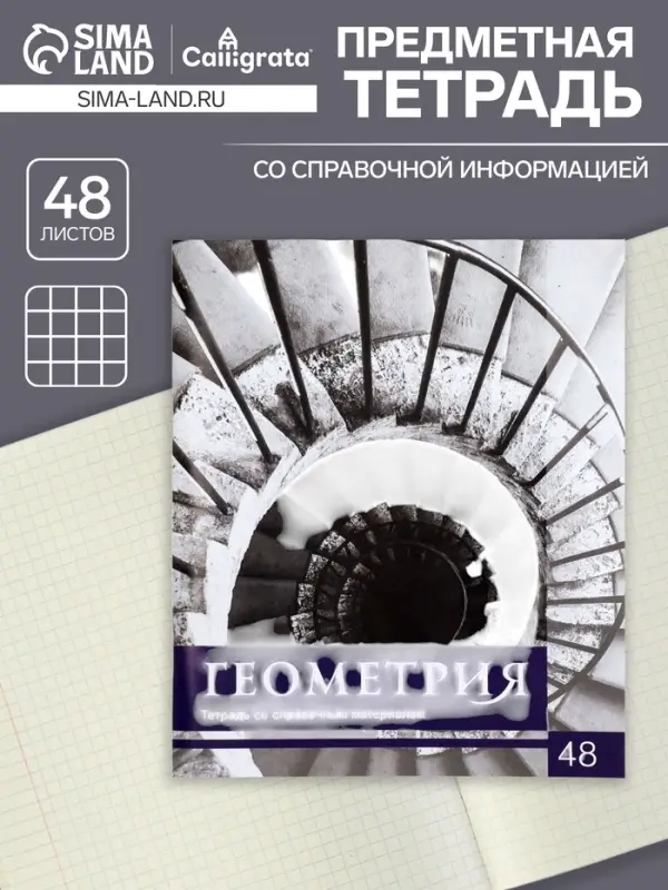Тетрадь предметная 48 листов в клетку Calligrata, &laquo;Чёрное-белое. Геометрия&raquo;, обложка мелованная бумага, серые листы