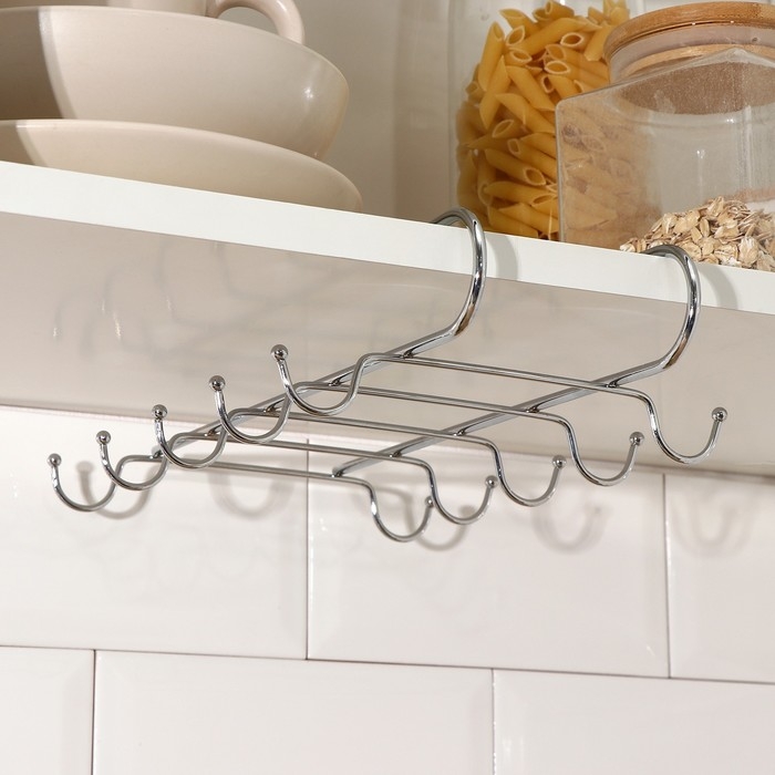 Держатель для кружек Доляна, на 10 предметов, подвесной, 27,5&times;18&times;6,5 см, цвет хром