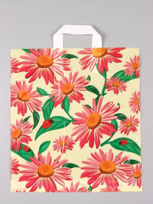 Пакет "Ромашки", полиэтиленовый с петлевой ручкой, 38 х 42 + 3 см, 37 мкм