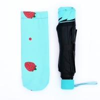 Зонт механический &laquo;Ягоды&raquo;, эпонж, 4 сложения, 8 спиц, R = 49/55 см, D = 110 см, цвет голубой