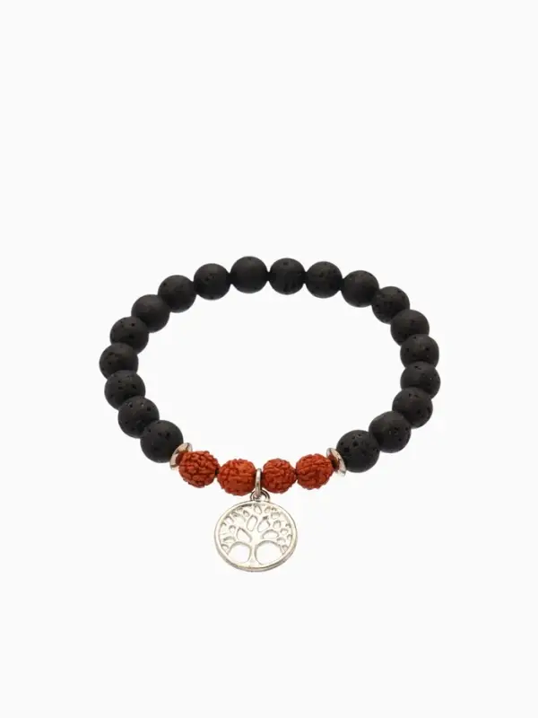 Браслет "Древо жизни" лава, рудракша, длина 18 см, цв. чёрный, коричневый