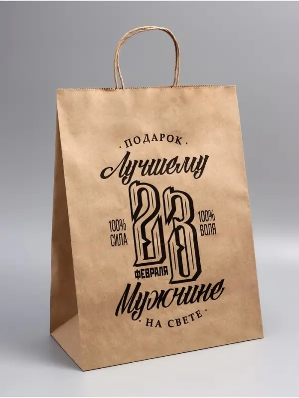 Пакет подарочный бумажный, &laquo;23 Февраля&raquo;, 26&times;15&times;35 см