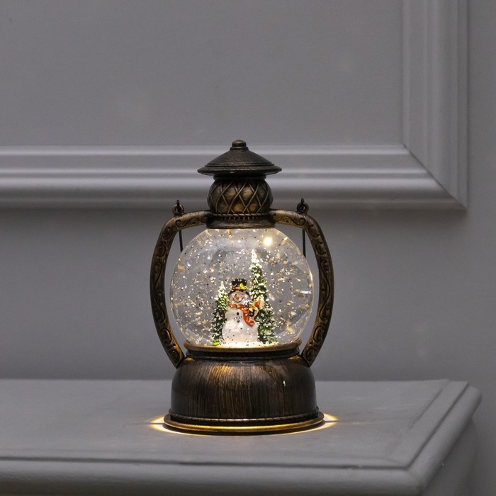 Светодиодная фигура &laquo;Фонарь со снеговиком&raquo; 13 &times; 19 &times; 11 см, пластик, батарейки ААх3 (не в комплекте), USB, свечение тёплое белое