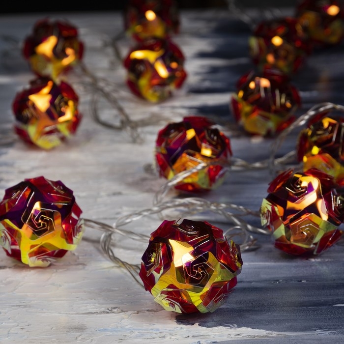 Гирлянда &laquo;Нить&raquo; 4.5 м с насадками &laquo;Цветочные шары&raquo;, IP20, прозрачная нить, 15 LED, свечение красное, 220 В