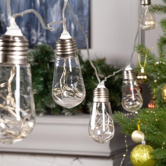 Гирлянда &laquo;Нить&raquo; 3 м с насадками &laquo;Лампа&raquo;, IP20, прозрачная нить, 80 LED, свечение тёплое белое, 8 режимов, 220 В