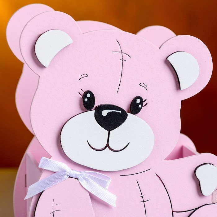 Кашпо деревянное "Мишутка" малый, 13,5х7х16,5 см, дуб, розовый