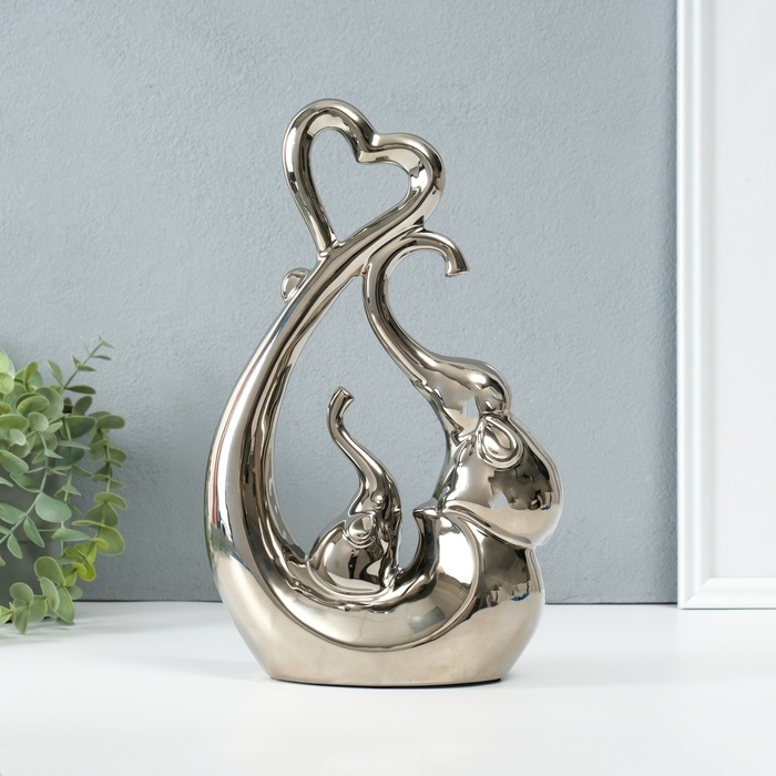 Сувенир керамика "Слоники с сердцем. Абстракция" серебро 8,5х18,5х29,3см
