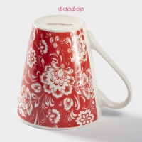 Кружка фарфоровая Доляна &laquo;Цветы на красном&raquo;, 280 мл, цвет красный