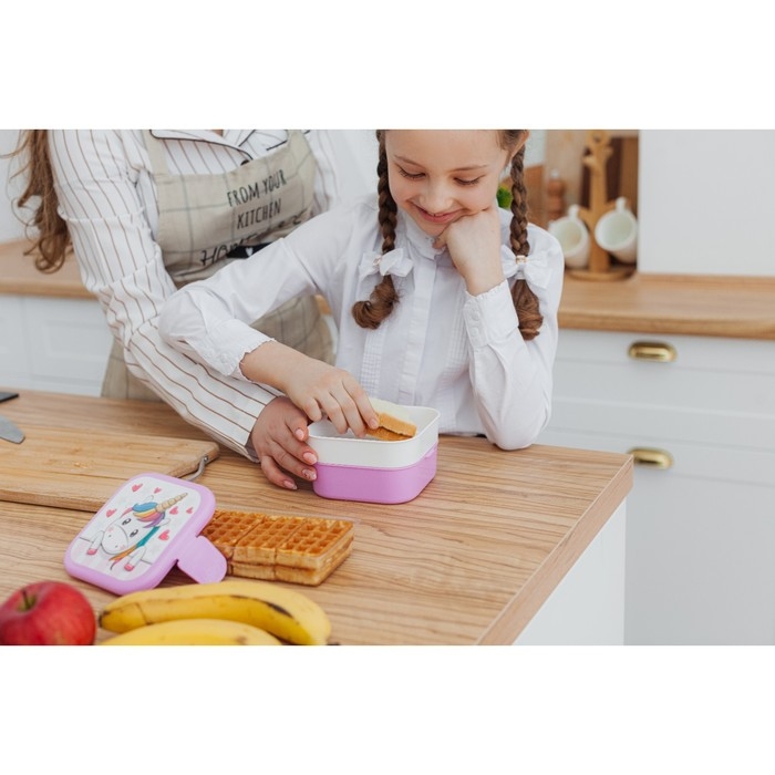 Контейнер для обеда &laquo;Единорог&raquo;, 2 отделения, 400+400 мл, цвет розовый