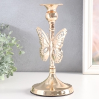 Подсвечник металл на 1 свечу "Ажурная бабочка" d-2,5 см золото 11х11х20,5 см