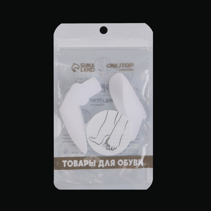 Корректоры - разделители для пальцев ног, с накладкой на косточку большого пальца, 1 разделитель, силиконовые, 9 &times; 4 см, пара, цвет белый