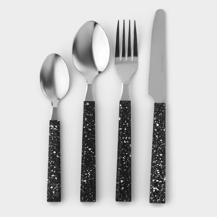 Столовые приборы из нержавеющей стали на подставке &laquo;Мрамор чёрный&raquo;, 24 предмета, толщина 1,2 мм