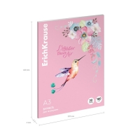 Бумага для акварели А3, 20 листов, ErichKrause "Колибри", блок 180 г/м&sup2;, 100% белизна, картонная папка