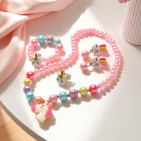 Набор детский "Выбражулька" единорог 4 пр-та: кулон, браслет, кольцо, клипсы  цв. разноц