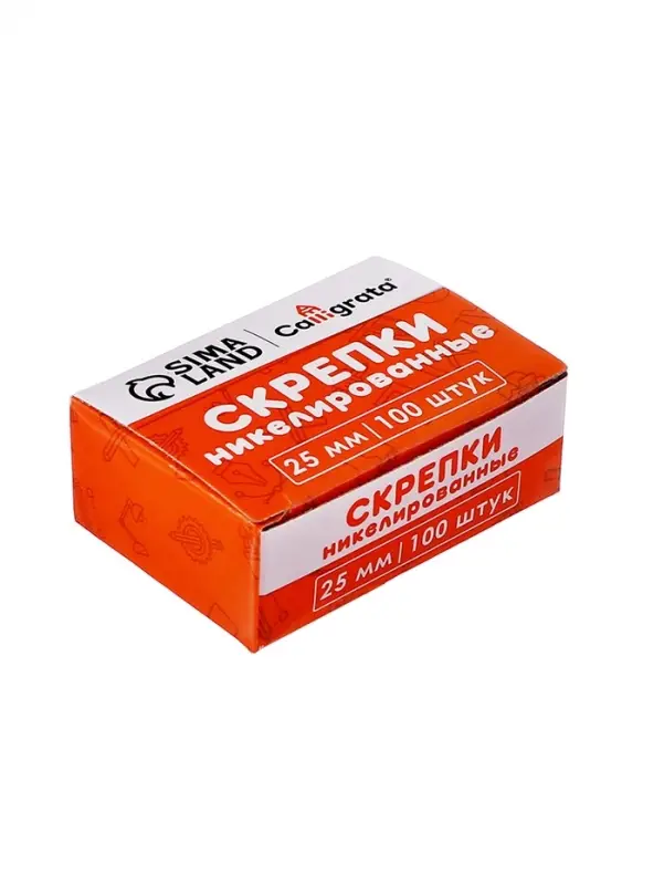 Скрепки 25мм никелированные в картонной коробке 100 штук, загнутые