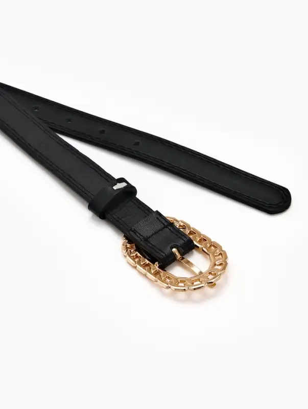 Ремень жен 04-01-01-01, Июнь2503, 2,5*0,3*110 см, без винта, пряж золото, 1 прокол, черный   1090312