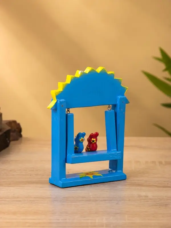 Сувенир "Зайки на качелях" дерево 11х5,4х14,4 см, цв. синий