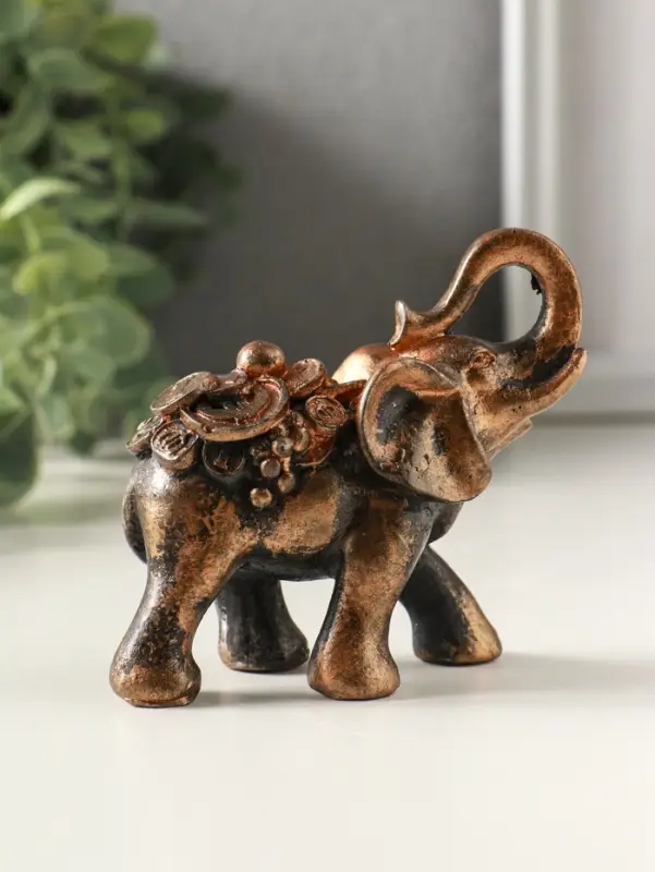 Статуэтка "Слон несет богатство" 8х8х4 см, бронза винтаж