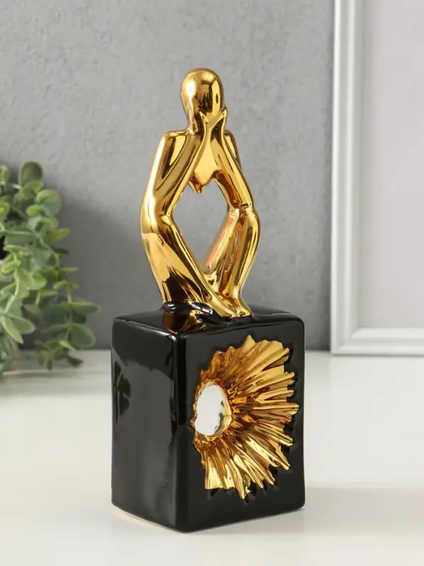 Сувенир керамика "Ожидание. Человек" чёрный с золотом 7х9,5х26 см