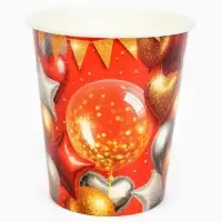 Стакан одноразовый бумажный &laquo;Воздушные шары фольга&raquo;, красный 250 мл