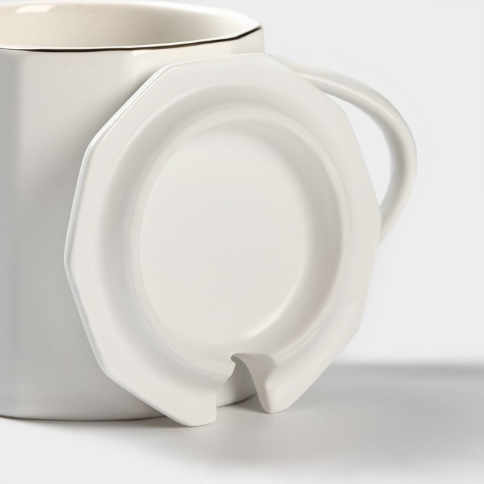 Кружка керамическая с ложкой Simple, 350 мл, цвет белый