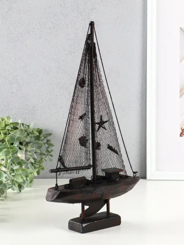 Корабль сувенирный на подставке "Парусник рыбацкий" красно-коричневый 21,5х6,5х37,5 см