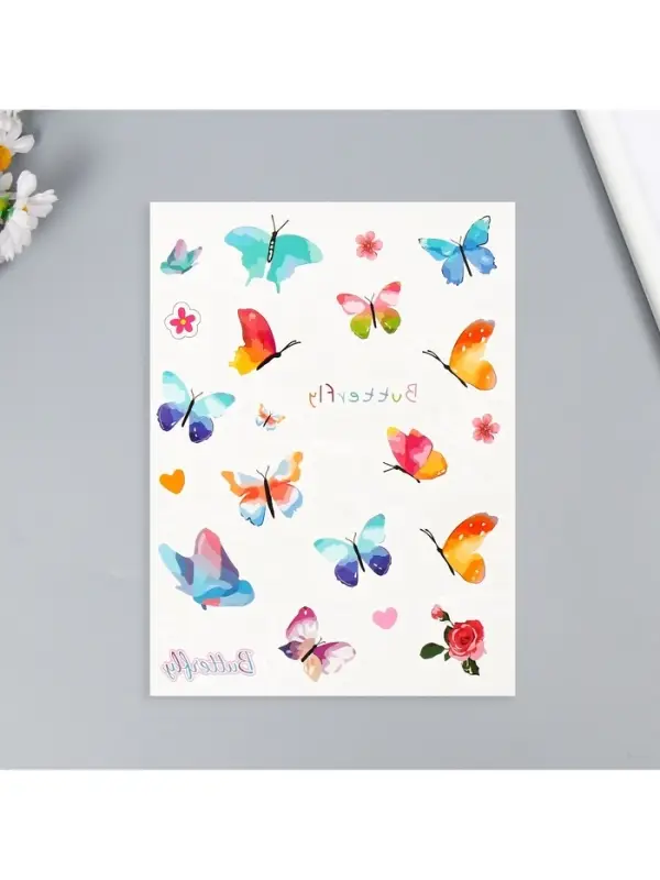 Переводные тату на тело цветные &laquo;Бабочки. Суккуленты&raquo;, 24&times;14.5 см, МИКС