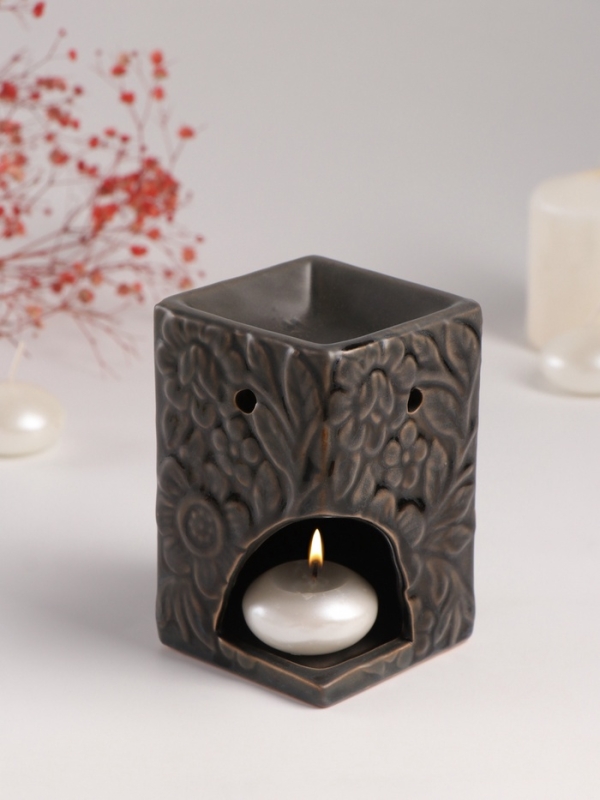 Аромалампа керамика "Цветочный букет" тёмно-оливковая 7,7х7,7х12 см