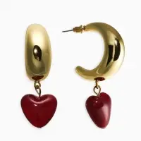 Серьги "Новый стиль", сердечки, цвет бордовый в золоте d3см