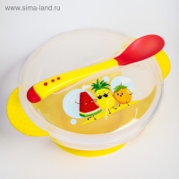 Набор для кормления &laquo;За маму и папу&raquo;, 3 предмета: миска 350 мл на присоске, крышка, ложка, цвет МИКС