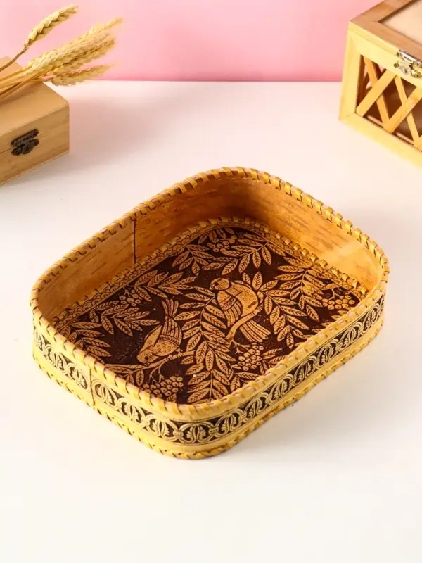 Сухарница "Птички" , 24,5х17,5х4,5см, береста