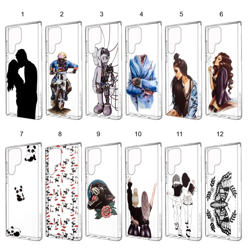 Чехол Samsung S22 Ultra TPU 1.0mm прозрачный с принтами