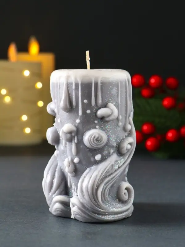 Свеча новогодняя столбик "Волшебство" серый