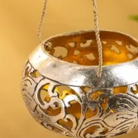 Подсвечник подвесной из кокоса, 10-12 см, серебристый