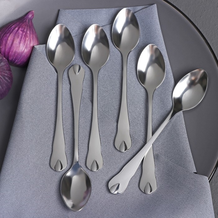 Набор чайных ложек Доляна &laquo;Капля&raquo;, 15 см, 6 шт, цвет серебряный